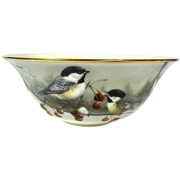 Lenox Winter Greetings McClung 9" Scenic Serving Bowl Gold Rim Cardinal Bird-New - Picture 2 of 8